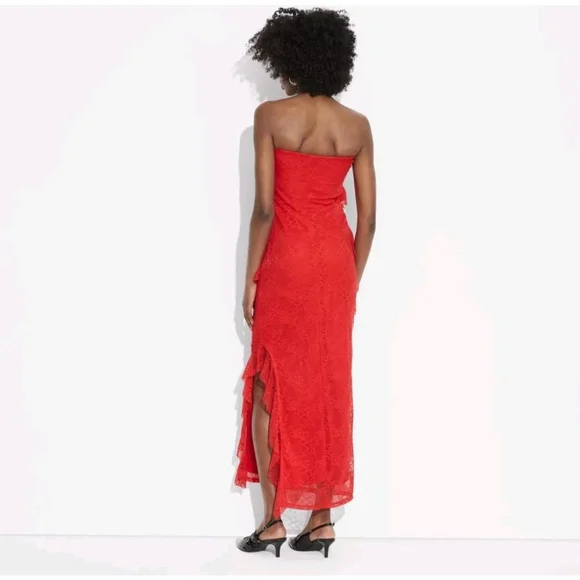 Wild Fable Lace Ruffle Cherry Red Maxi Bodycon Dress - Picture 4 of 6